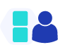 Icon representing new leads, showing multiple user silhouettes on a light hexagonal background in blue and teal.