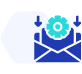 Message icon symbolizing automated email or text follow-ups, designed in blue and teal with a soft hexagon shape behind.